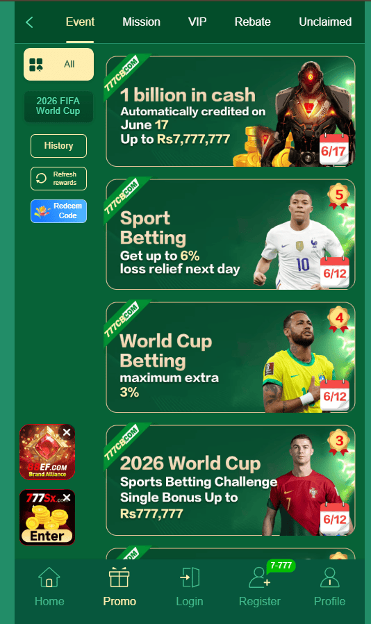 777CB game sports betting and bonus offers interface