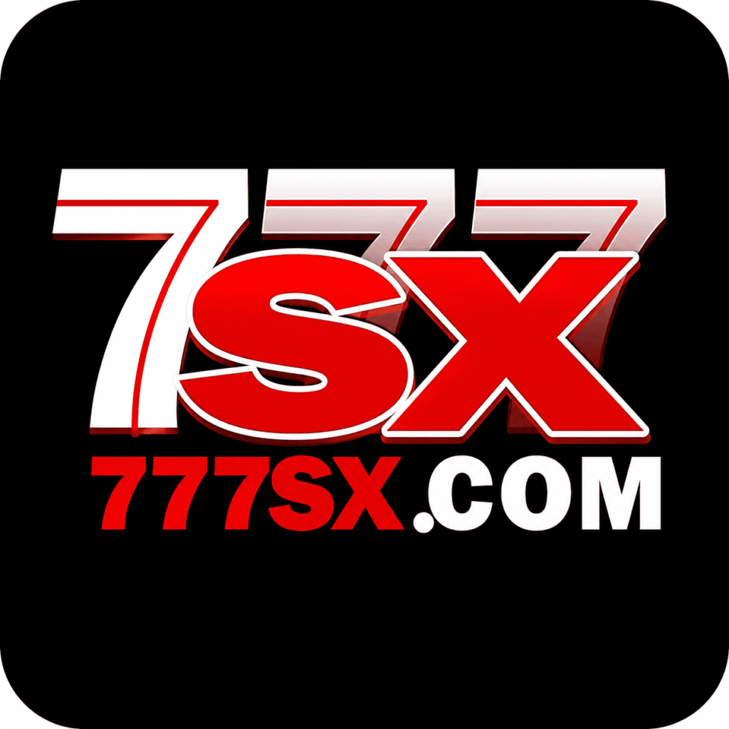 777SX game logo, with a premium gaming design, in red, white and black