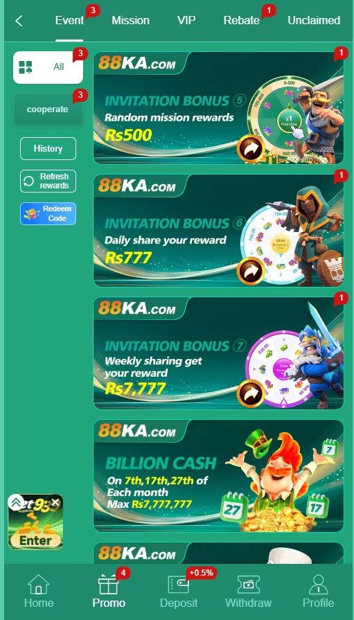 88KA game bonus and promotions displayed on the mobile gaming platform