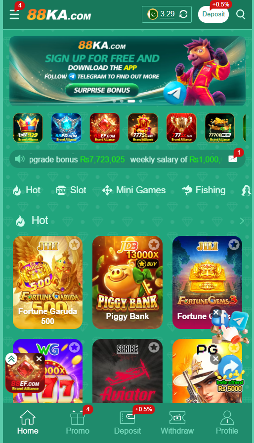 88KA game homepage showing mobile games and gaming categories