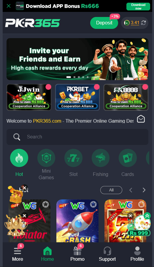PKR365 Gaming Platform with Game Categories & Promotions